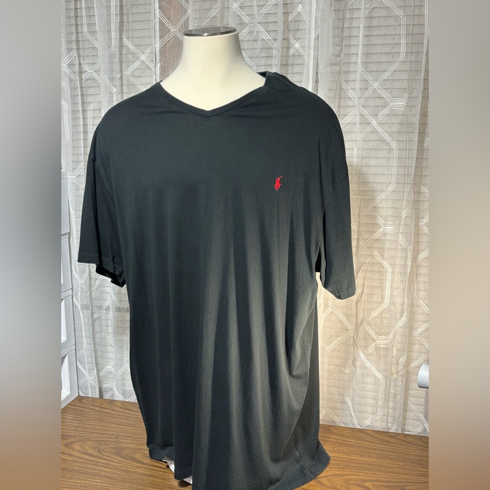Polo Ralph Lauren 3XB Black V-neck Tee w/red logo 36”L 28”p2p Nightshirt for her